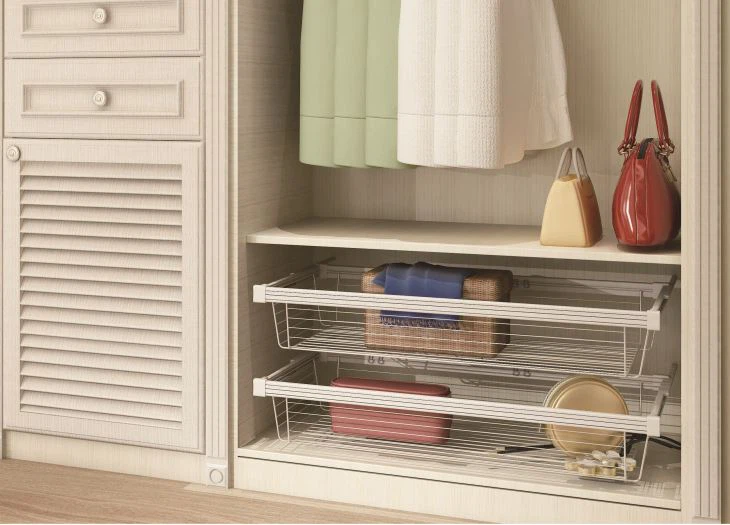 pull-out basket beige pvc wardrobe cabinet